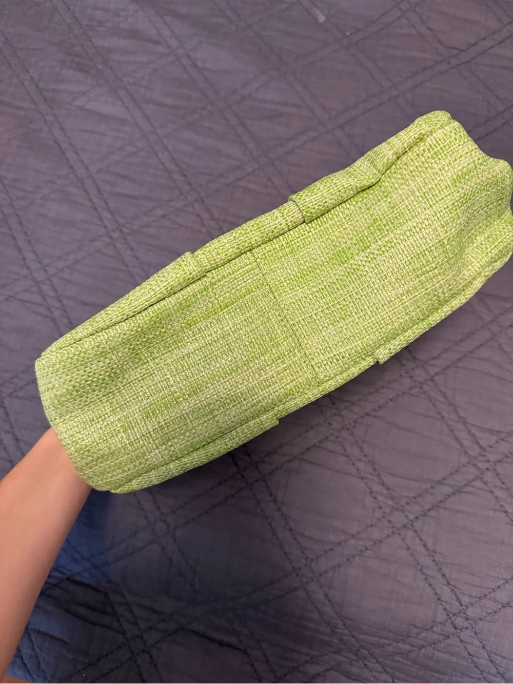 Francesca's Collections Lime Green Fabric Clutch with Wood Frame